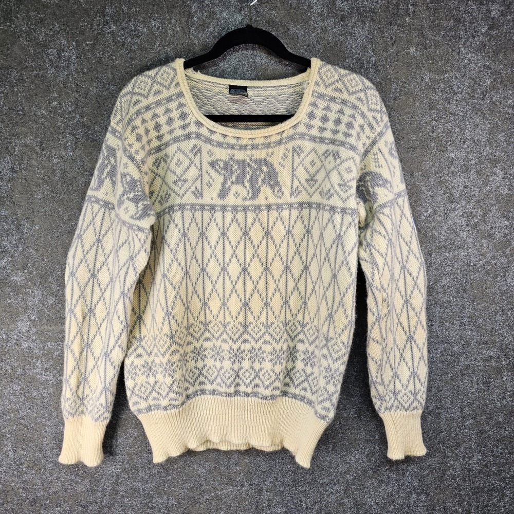 Vtg Dale of Norway Fair Isle Sweater, Ivory Gray, Wool, L - 44, ❗️FLAWED❗️